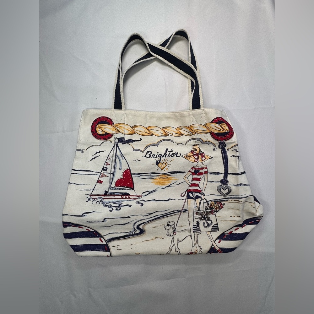 Brighton Nautical Canvas Tote Bag | “Ship Shape” Sailor Print | Navy & White